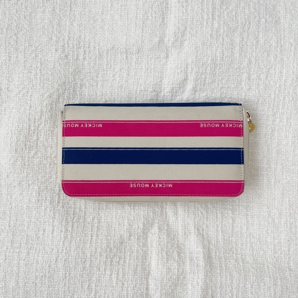 Mickey Mouse Blue, Pink, & Cream Stripe Zip Around Continental Wallet - Picture 2 of 9